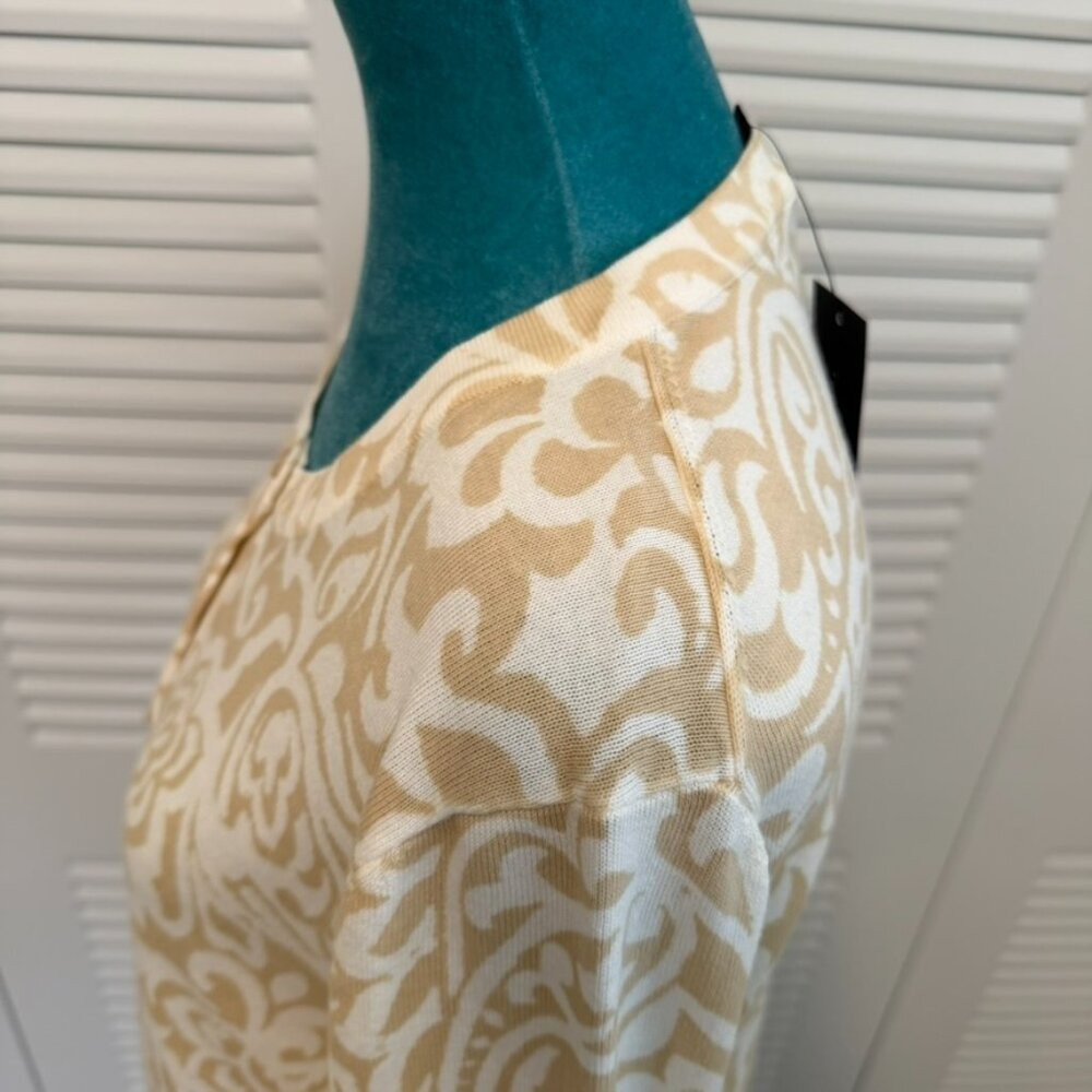 NWT Tommy Hilfiger Cream & Tan Paisley Floral Cotton Cardigan Sweater, Size L - Picture 7 of 11